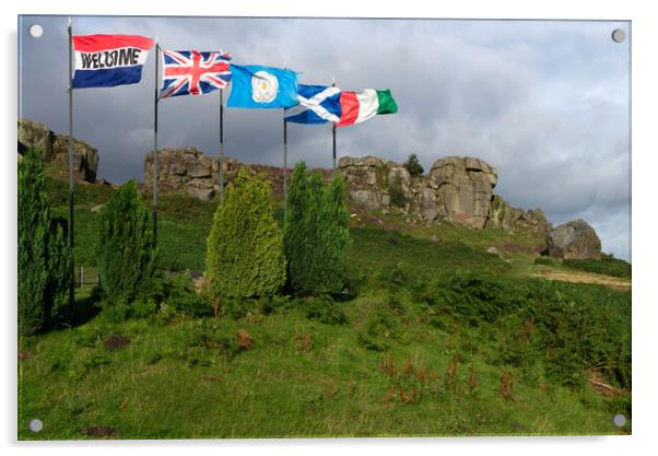 Ilkley Moor Cow Calf and Flags Acrylic by Alison Chambers