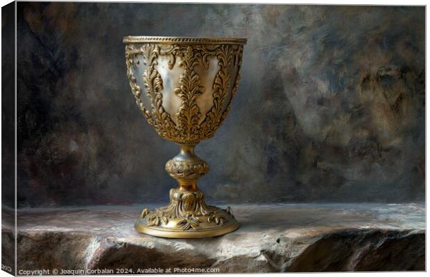 Golden cup represents the Christian holy grail. Canvas Print by Joaquin Corbalan