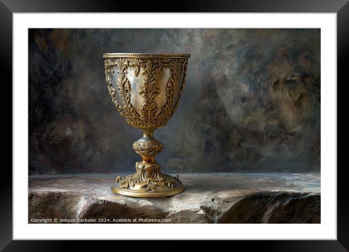 Golden cup represents the Christian holy grail. Framed Mounted Print by Joaquin Corbalan