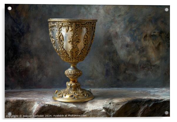 Golden cup represents the Christian holy grail. Acrylic by Joaquin Corbalan