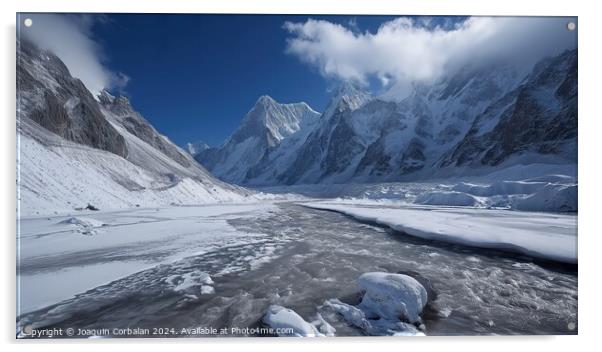 Nepalese glacier in spring, melting snow between h Acrylic by Joaquin Corbalan