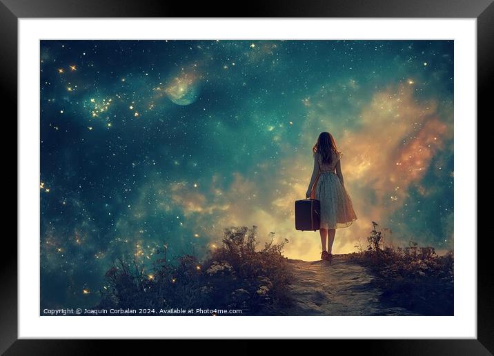 A young girl pursues her dreams, looks ahead and w Framed Mounted Print by Joaquin Corbalan