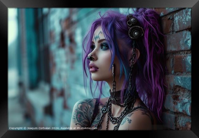 A young girl, dressed in cyber punk style, posing  Framed Print by Joaquin Corbalan