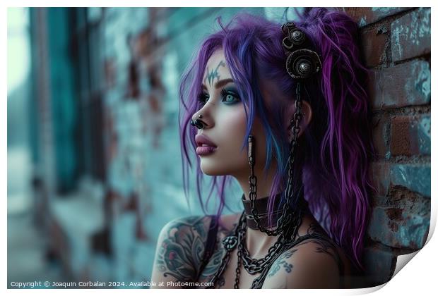 A young girl, dressed in cyber punk style, posing  Print by Joaquin Corbalan