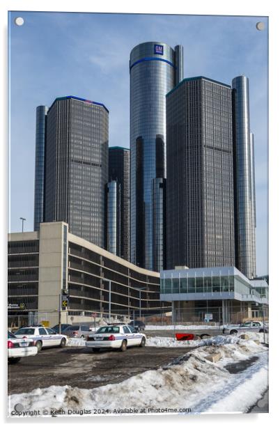 The GM Renaissance Centre, Detroit, USA Acrylic by Keith Douglas
