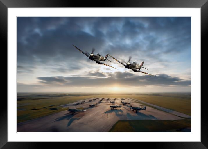 Spitfire Fly By Framed Mounted Print by J Biggadike