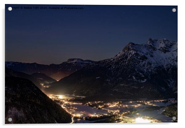 The town and the mountains at night Acrylic by Balázs Tóth