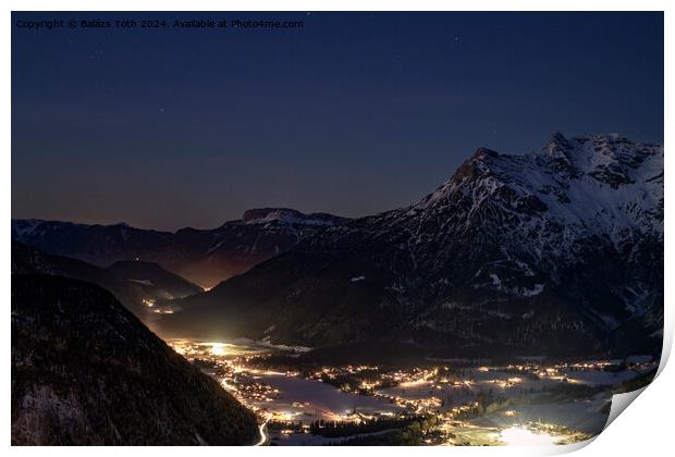 The town and the mountains at night Print by Balázs Tóth