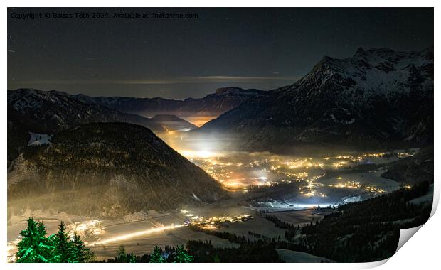 Village between the mountains at night Print by Balázs Tóth