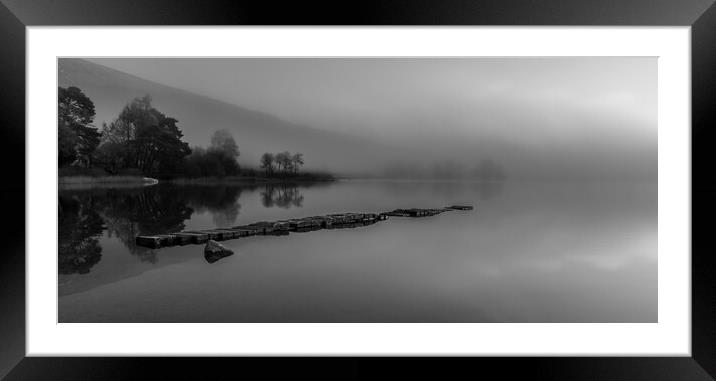 The Jetty in the Mist mono Framed Mounted Print by Colin Kerr