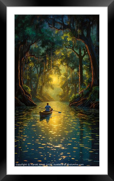 Canoeing in the Bayou Framed Mounted Print by Harold Ninek