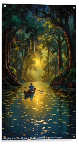 Canoeing in the Bayou Acrylic by Harold Ninek