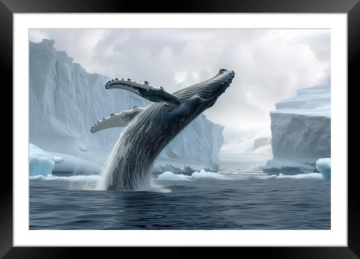 Humpback Whale Breaching Framed Mounted Print by T2 