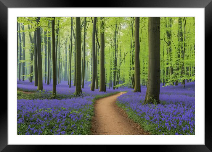 Bluebell Woods ~ Painterly Woodland Path Framed Mounted Print by T2 