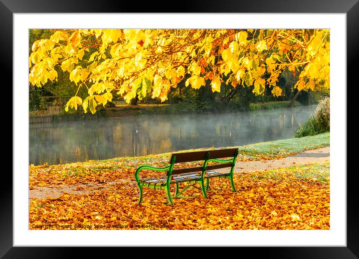 Godmanchester Bench in Autumn Framed Mounted Print by Keith Douglas