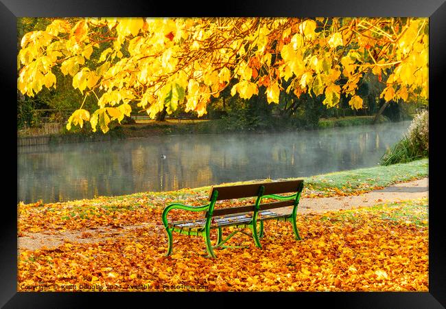 Godmanchester Bench in Autumn Framed Print by Keith Douglas
