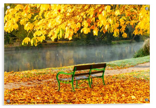 Godmanchester Bench in Autumn Acrylic by Keith Douglas