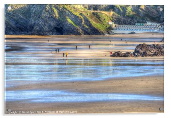 Newquay Beach Morning Acrylic by David Pyatt