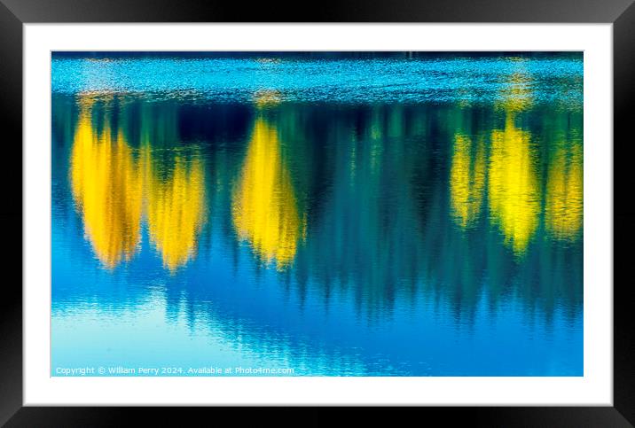 Blue Water Yellow Trees Abstract Gold Lake Autumn Washington Framed Mounted Print by William Perry
