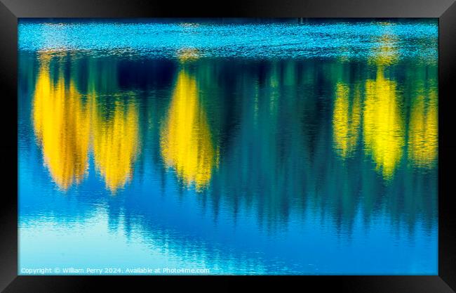 Blue Water Yellow Trees Abstract Gold Lake Autumn Washington Framed Print by William Perry