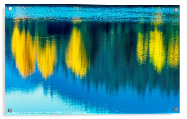 Blue Water Yellow Trees Abstract Gold Lake Autumn Washington Acrylic by William Perry