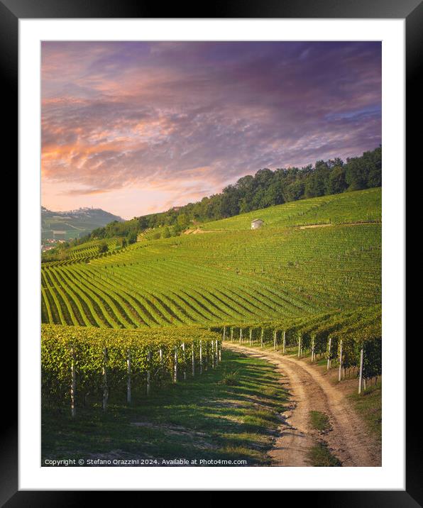 Langhe vineyards view, rural road, Barolo, Italy Framed Mounted Print by Stefano Orazzini