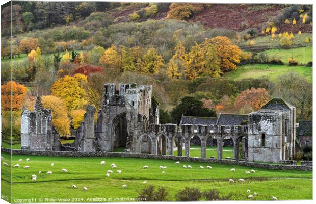 Llanthony Abbey in Autumn. Canvas Print by Philip Veale