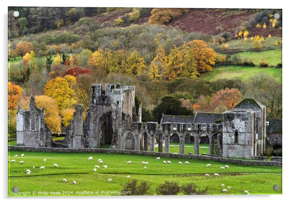 Llanthony Abbey in Autumn. Acrylic by Philip Veale
