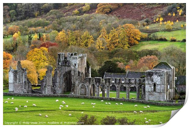 Llanthony Abbey in Autumn. Print by Philip Veale