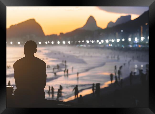 Copacabana Beach, Rio de Janeiro at sunset Framed Print by Alexandre Rotenberg