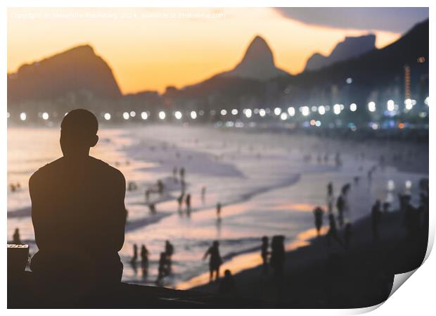 Copacabana Beach, Rio de Janeiro at sunset Print by Alexandre Rotenberg