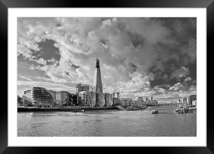 Thames view with Shard, B&W version Framed Mounted Print by Gary Eason