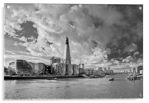 Thames view with Shard, B&W version Acrylic by Gary Eason