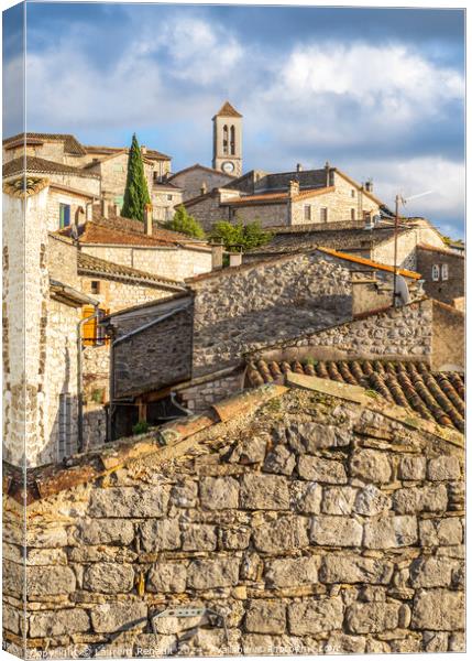 Balazuc village from the roofs, one of the most beautiful villag Canvas Print by Laurent Renault