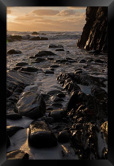 Sun and Surf on the Rocks Framed Print by Pete Hemington