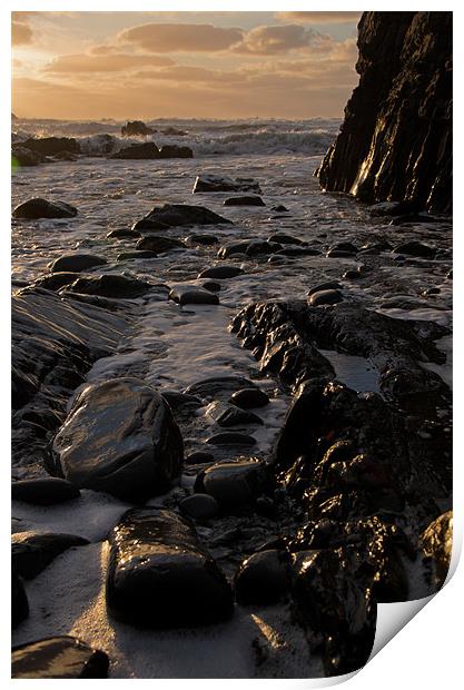 Sun and Surf on the Rocks Print by Pete Hemington