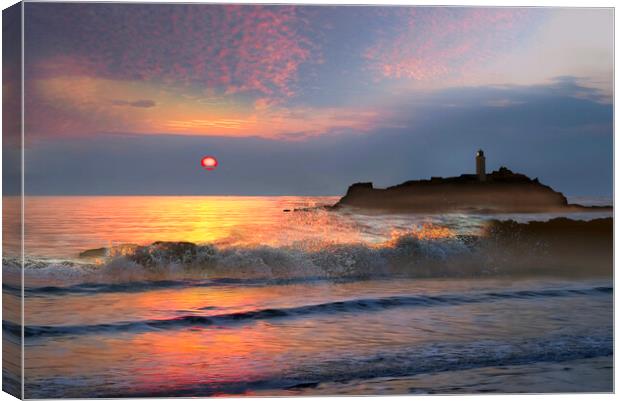 Godrevy Lighthouse Sunset Canvas Print by Alison Chambers