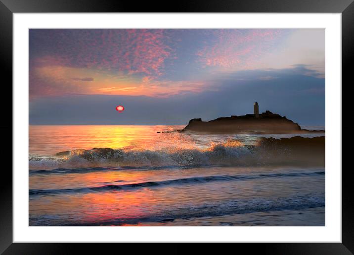 Godrevy Lighthouse Sunset Framed Mounted Print by Alison Chambers