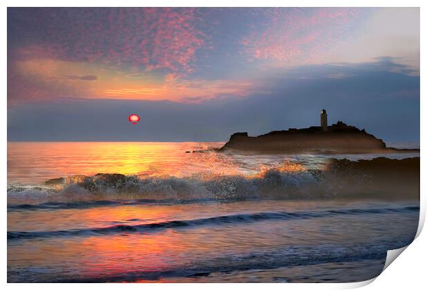 Godrevy Lighthouse Sunset Print by Alison Chambers