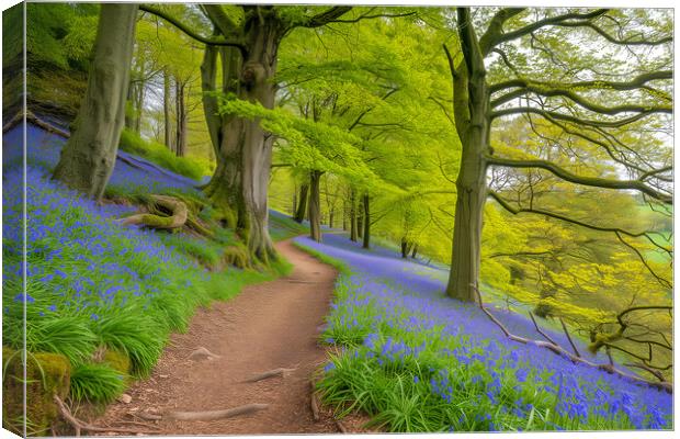 Bluebell Woods ~ Painterly Woodland Path Canvas Print by T2 