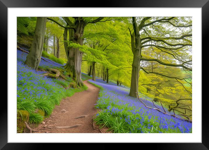 Bluebell Woods ~ Painterly Woodland Path Framed Mounted Print by T2 