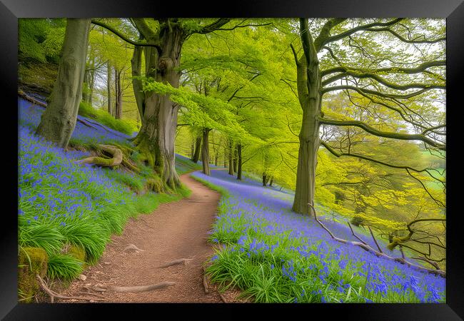 Bluebell Woods ~ Painterly Woodland Path Framed Print by T2 