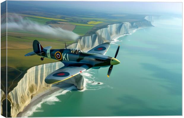 Spitfire over The White Cliffs of Dover Canvas Print by T2 