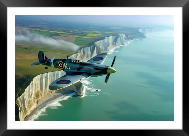 Spitfire over The White Cliffs of Dover Framed Mounted Print by T2 