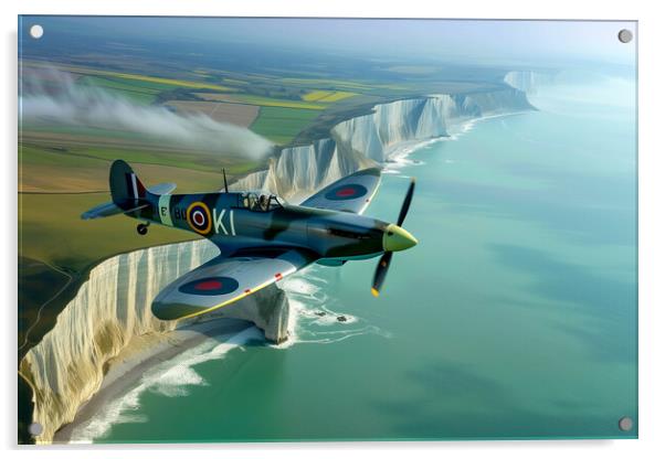 Spitfire over The White Cliffs of Dover Acrylic by T2 