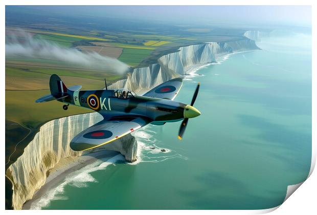 Spitfire over The White Cliffs of Dover Print by T2 