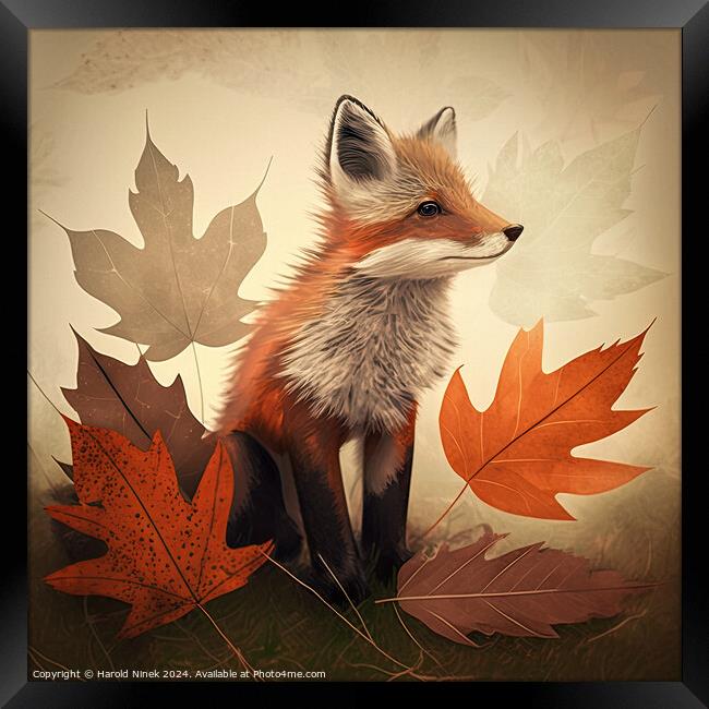 Autumn Fox Framed Print by Harold Ninek