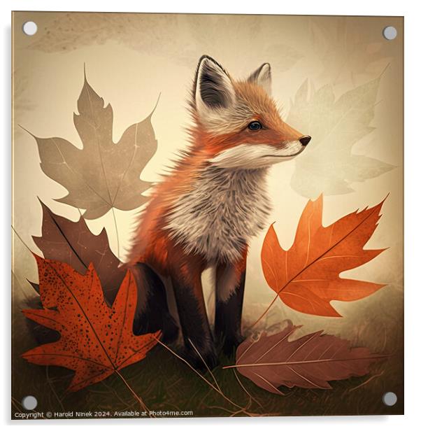 Autumn Fox Acrylic by Harold Ninek