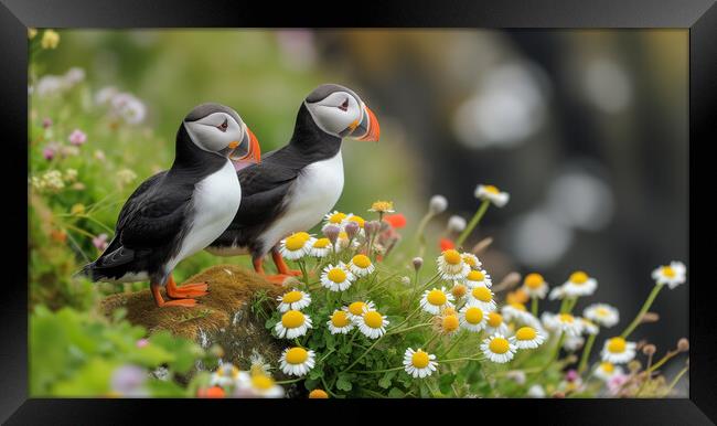 Pair of Atlantic Puffins Framed Print by T2 