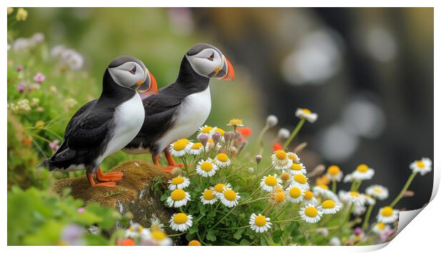 Pair of Atlantic Puffins Print by T2 